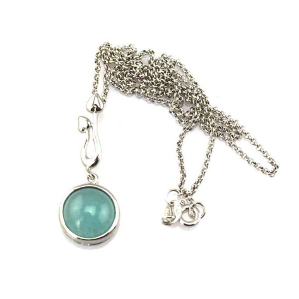 Sterling Silver Blue Chalcedony Pendant 925 Silver Rolo Chain Necklace 18 Inches(PSJ0164)