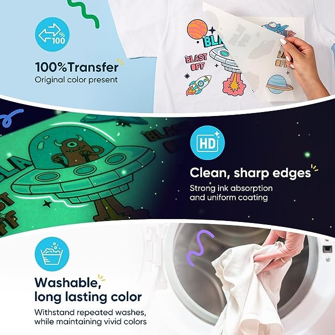 Glow In The Dark DTF Film Luminous Textile DTF Heat Transfer Film 30cm 60cm
