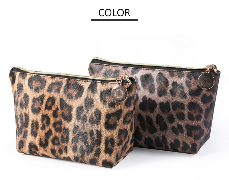 Travel Portable Waterproof Leather Leopard Print Cosmetic Bag Storage