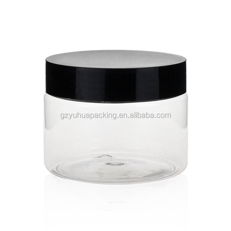 Clear 150ml 5oz Plastic Packaging Jars Round Shape With White Black Lid
