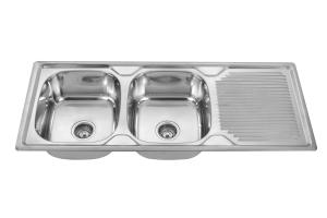 China 1200x500mm SUS201 Two Bowl Kitchen Sink With 1 Drainboard wholesale