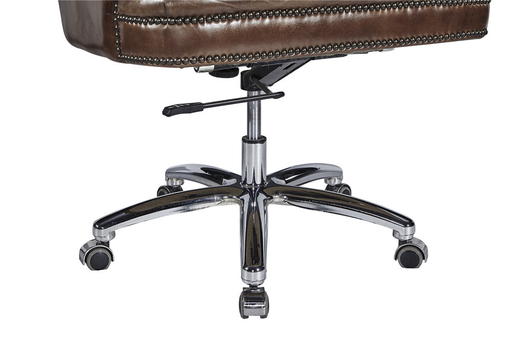 Deep Buttons Back Leather Office Desk Chair , Brown Leather Executive Desk Chair