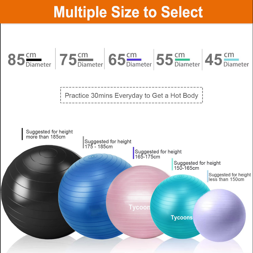 Availalbe OEM 55cm PVC Anti-Burst Gym Exercise Yoga Ball with Air Pump and Colorful