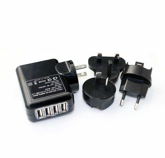 wall mout usb charger with Eu Us UK Au plug USB power adapters 5v 1a 2a 3a interchangeable usb adapter