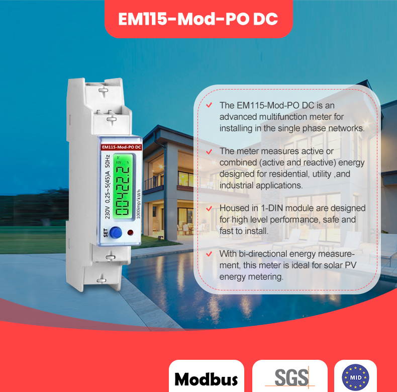 18*104.5*60 DC Connected Smart Electric Modbus Energy Meter EM115-Mod-PO 230V 5 45 A