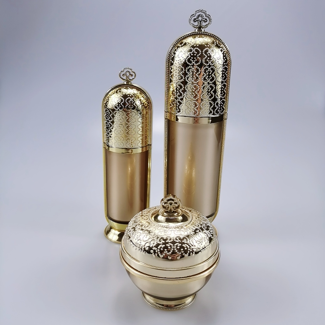 Acrylic Gold Crown Emulsion Bottle Cosmetic Packaging Bottle 50g 120g Luxury Acrylic