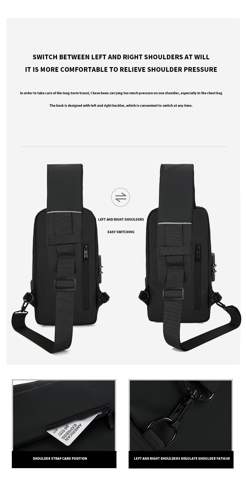 Stylish Oxford Cloth Men's Crossbody Sling Bag with USB Port and Waterproof Design