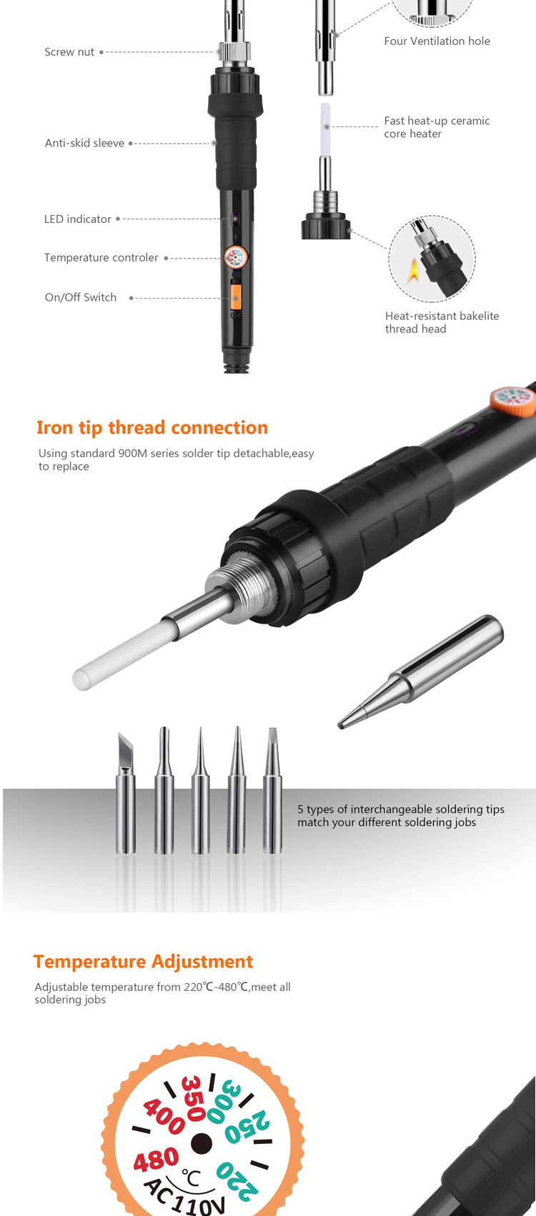 Household Tool Soldering Iron Kit / Set 11 in 1 60W 200 - 450℃ Green K019