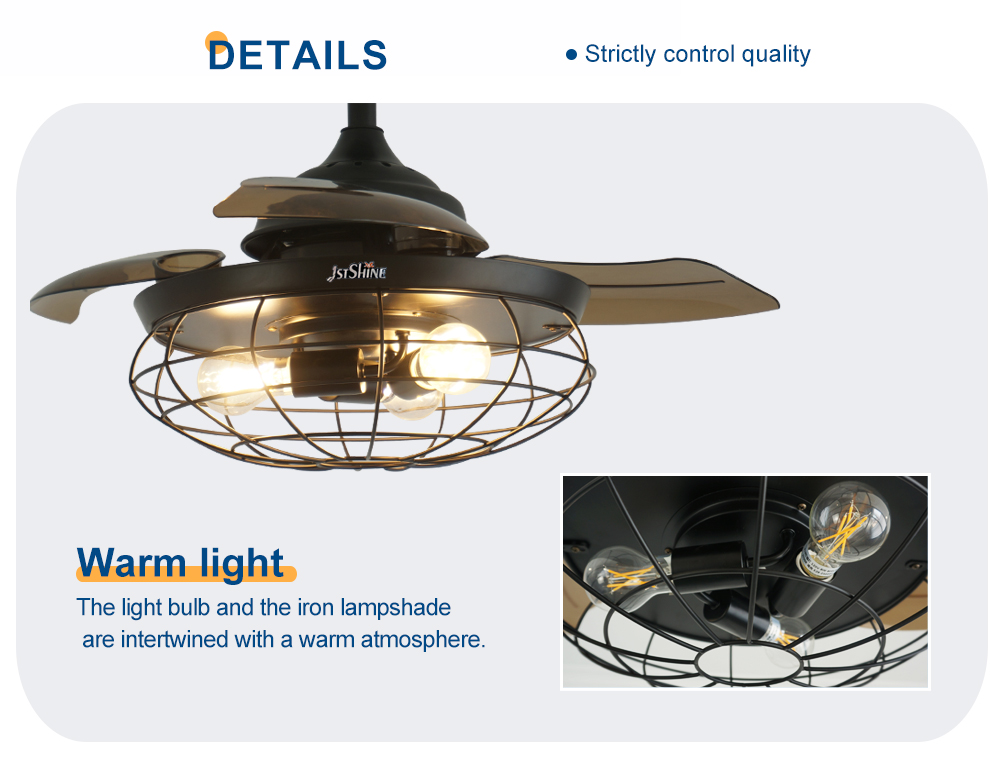 Lower Noise 1stshine Decorative Retractable Ceiling Fan with Remote Control and Light