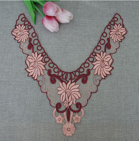 100%Polyester Embroidery Pajams Collar Lace Mesh Based Necklace Decoration