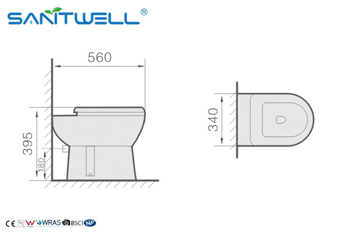 Bathroom European Washdown Toilet , Floor Mounted Two-piece Ceramic Toilet