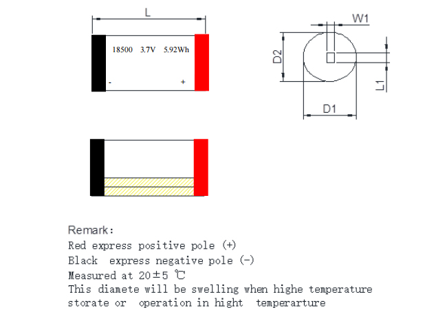 High Rate Discharge 3A Battery Cylindrical 3.7V 18500 Lithium Polymer Battery for Consumer Electronics