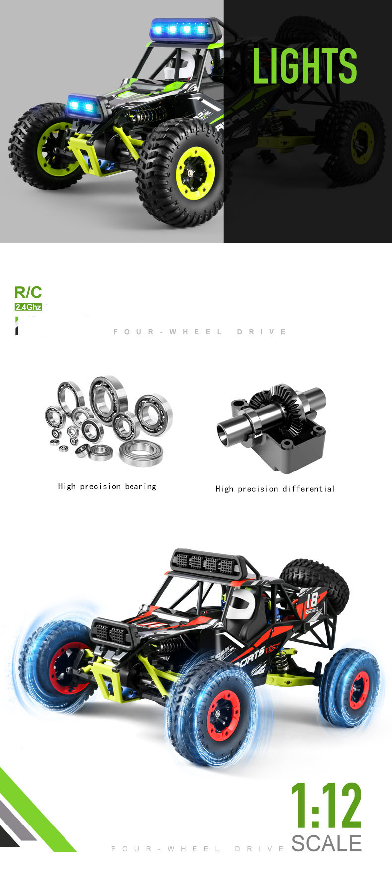 Anti Splash Water RC Four-Wheel Drive Off-Road Racing Car 12RC Remote Control Vehicle