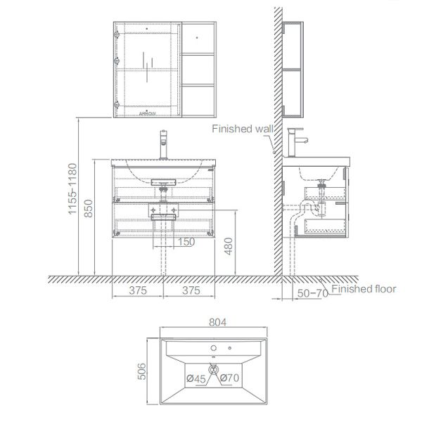 Wall Hung PVC Bathroom Cabinet , Multilayer Board Wash Basin Mirror Cabinet