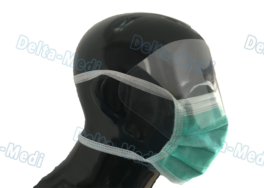 Labortary Anti Fog Face Mask With Eye Shield , Tie On Adult Face Mask Green / White Color