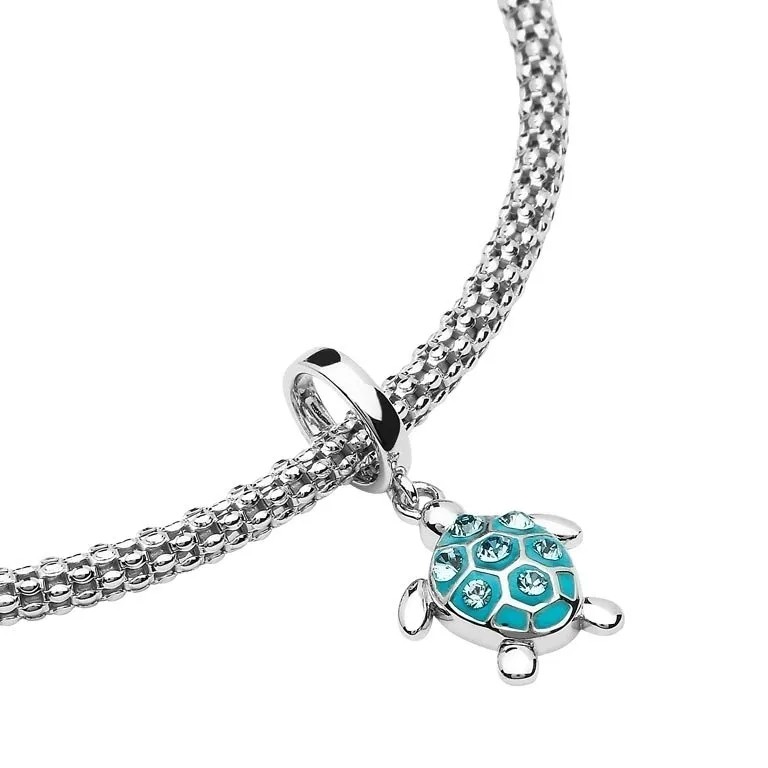 Sea Turtle Drop Charm Bead with Crystals crafted in Sterling Silver For Flawless Finish