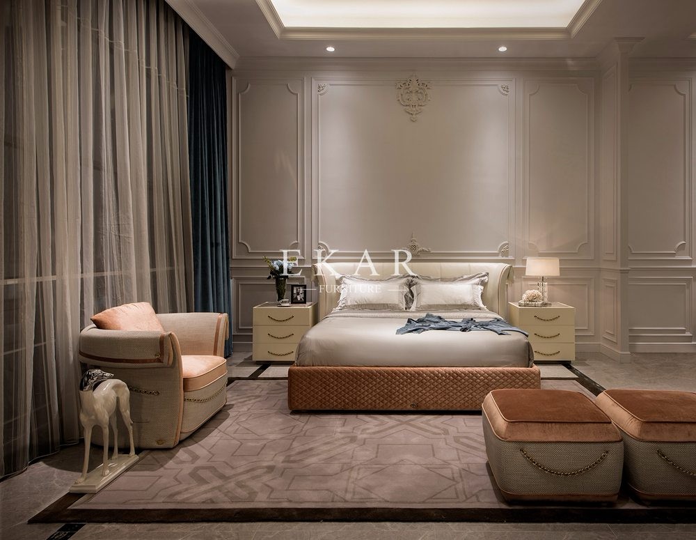 Kingsize Elegant Simple Style Bedroom Leather and Velvet Bed