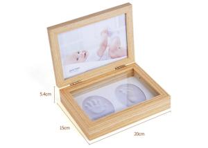 China Wooden Hand and Foot Print Mud Photo Frame Set Wooden Baby Souvenir Gifts wholesale