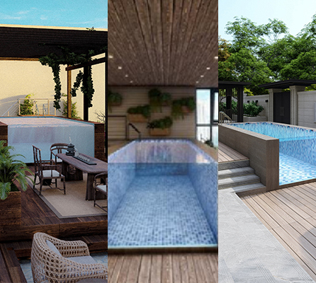 Customized Clear Acrylic Wall Sheet Prefab Pool with Filter Tank and Brown Desig