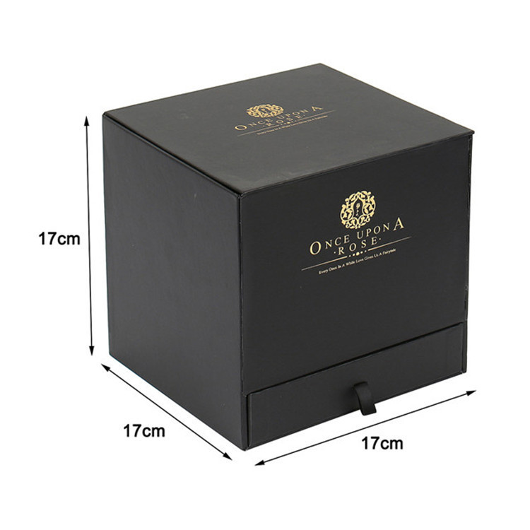 Black Square Paper Flower Gift Box Custom Logo With Drawer For Chocolates