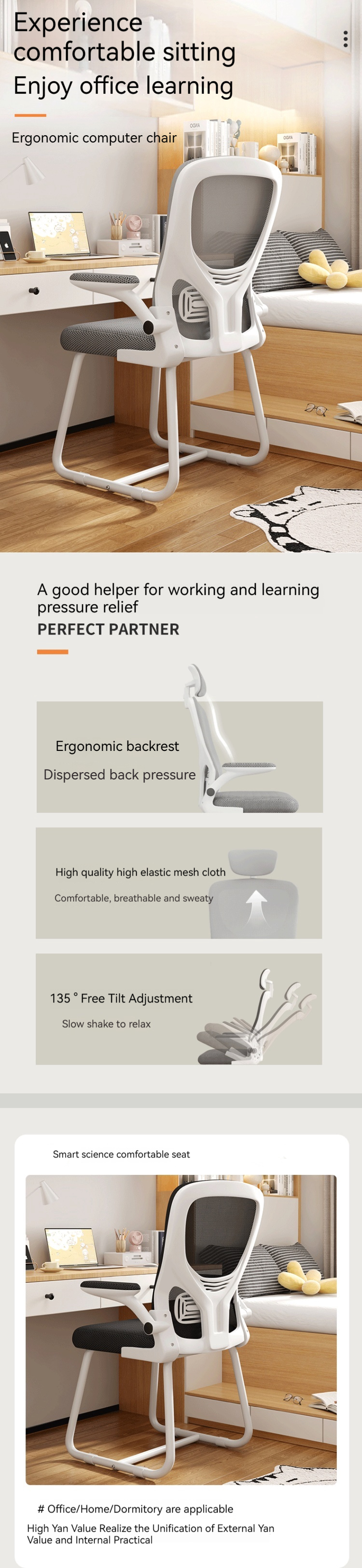 Y Mail Packing High Back Swivel Computer Chair for Home Office Ergonomic Study Chair