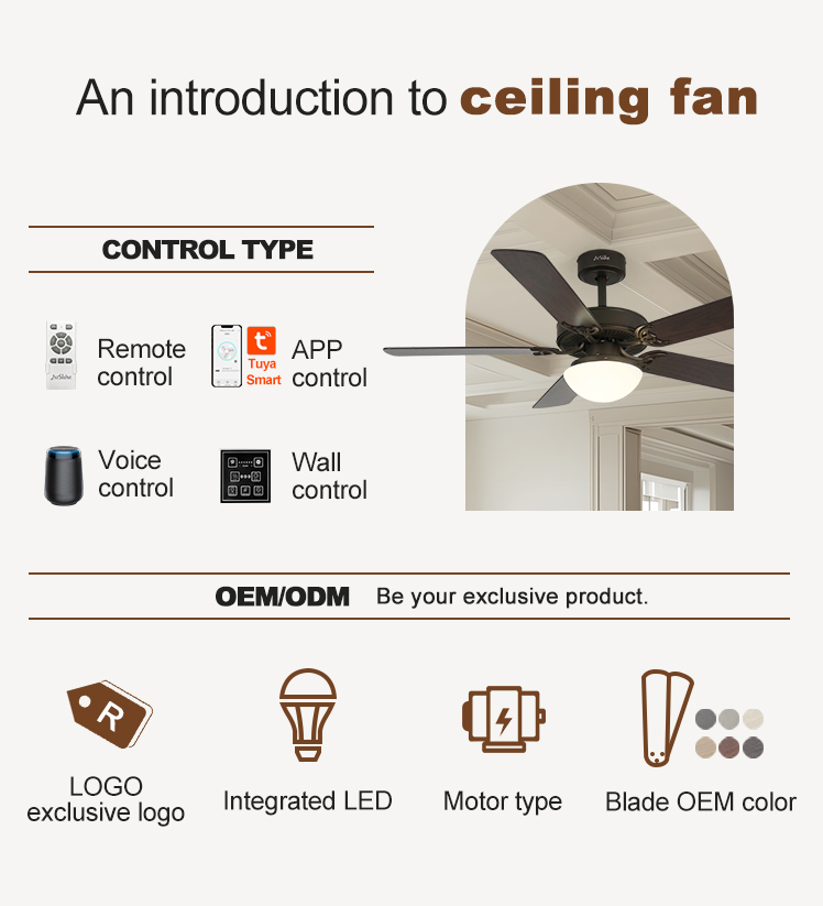 Wall Control 52 inches MDF 5 Blade LED Ceiling Fan with Dimmable Light Classic Design
