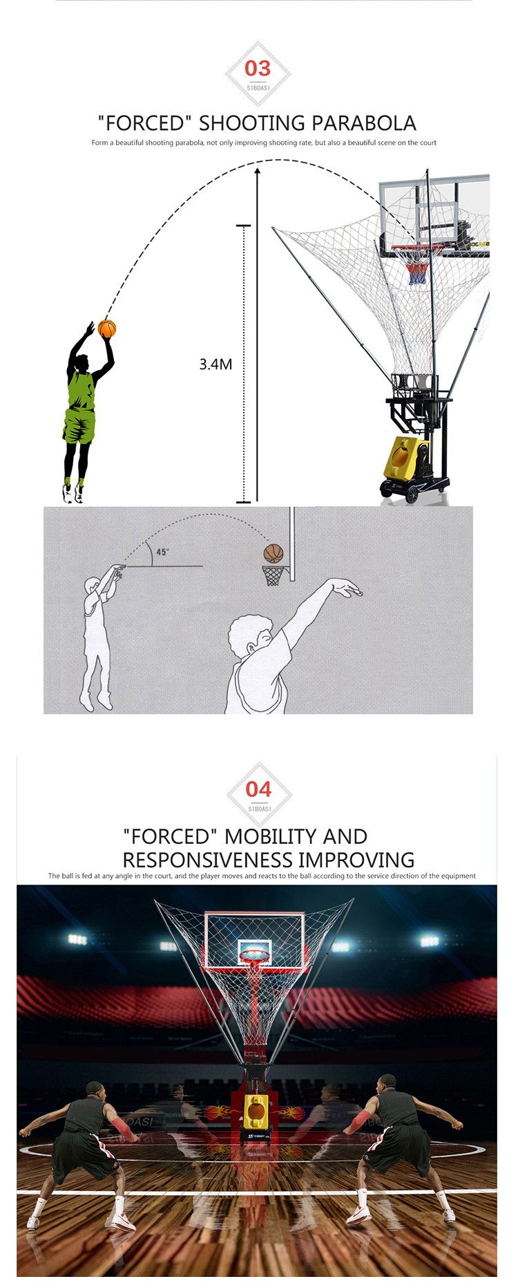 5 PCS Basketball Shooting Machine , Portable Basketball Automatic Rebounder