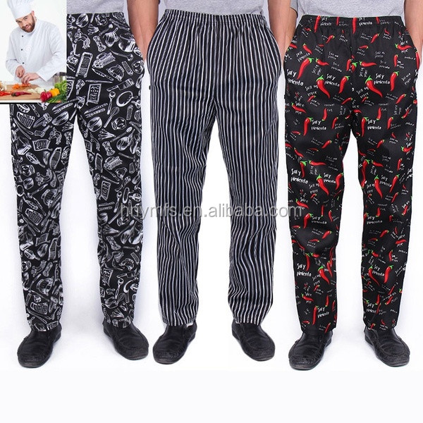 Printed Elastic Waistband Kitchen Cooking Chef Pants Worker Uniforms Print Chef Pants