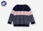Boys Crew Neck Sweater , Boys Red And Black Striped Jumper Comfortable Multi -