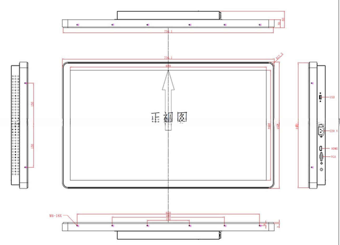 Industrial Embedded 32" Inch Open Frame Capacitive Touch LCD Display Monitor With USB HDMI VGA Input Ports
