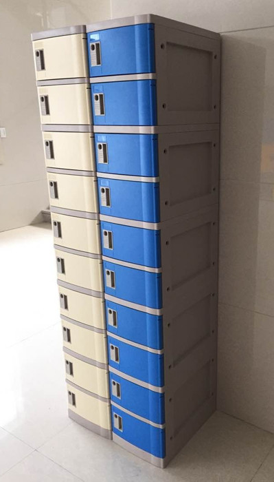 10 Tier Beige / Yellow Charging Station Lockers 2 Layer Cell Phone Charging Lockers