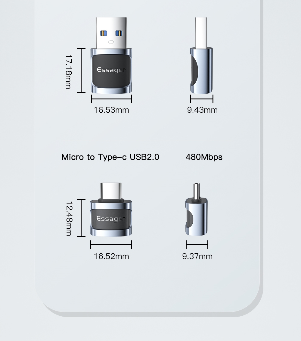 Essager 2022 Xuankong Small 3A Fast Charging USB Female to Type-C Male OTG Adapter USB 3.0 Adaptor for Multiple Devices