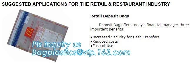 security deposit bags bank deposit bags cash deposit bags, general bank plastic deposit bags supply, Coin and Bank Note