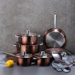 Factory Direct Sale Kitchen 12 Pcs Red Bronze Cooking Pans And Pots Cookware