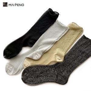 China Ladies' Fashion Shiny Gold Silver metallic Yarn Socks Trendy Glittery Slouch Socks wholesale