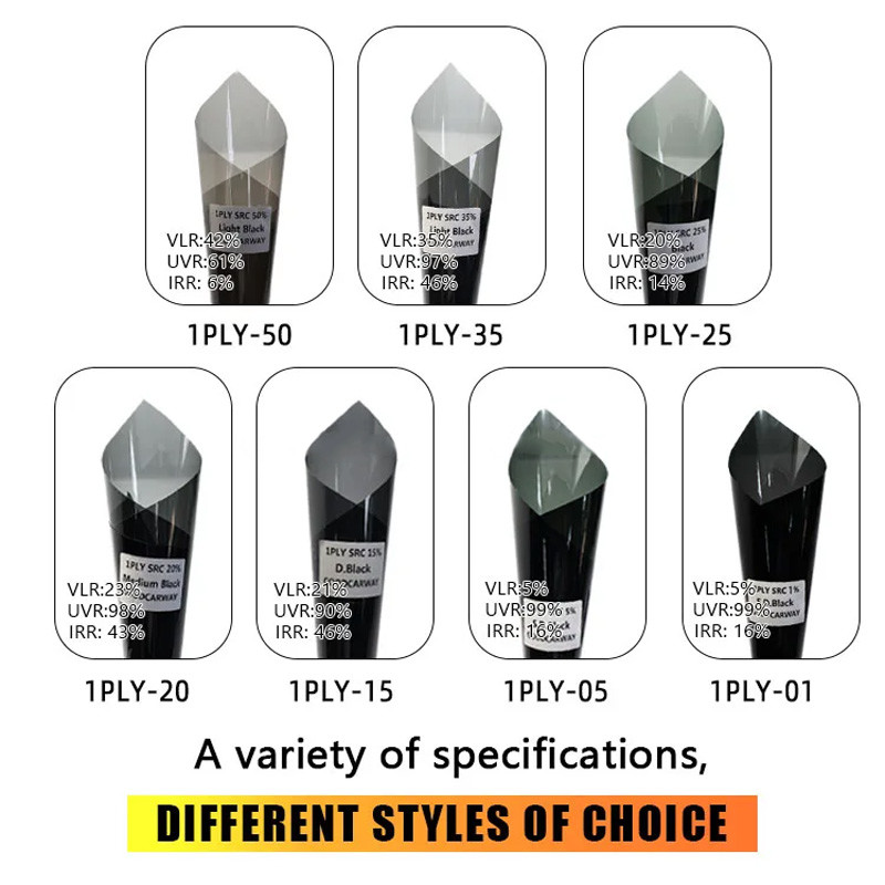 1 Ply 1% Dark Color Carbon Film Anti Scratch 3 Years Warranty Car Window Film