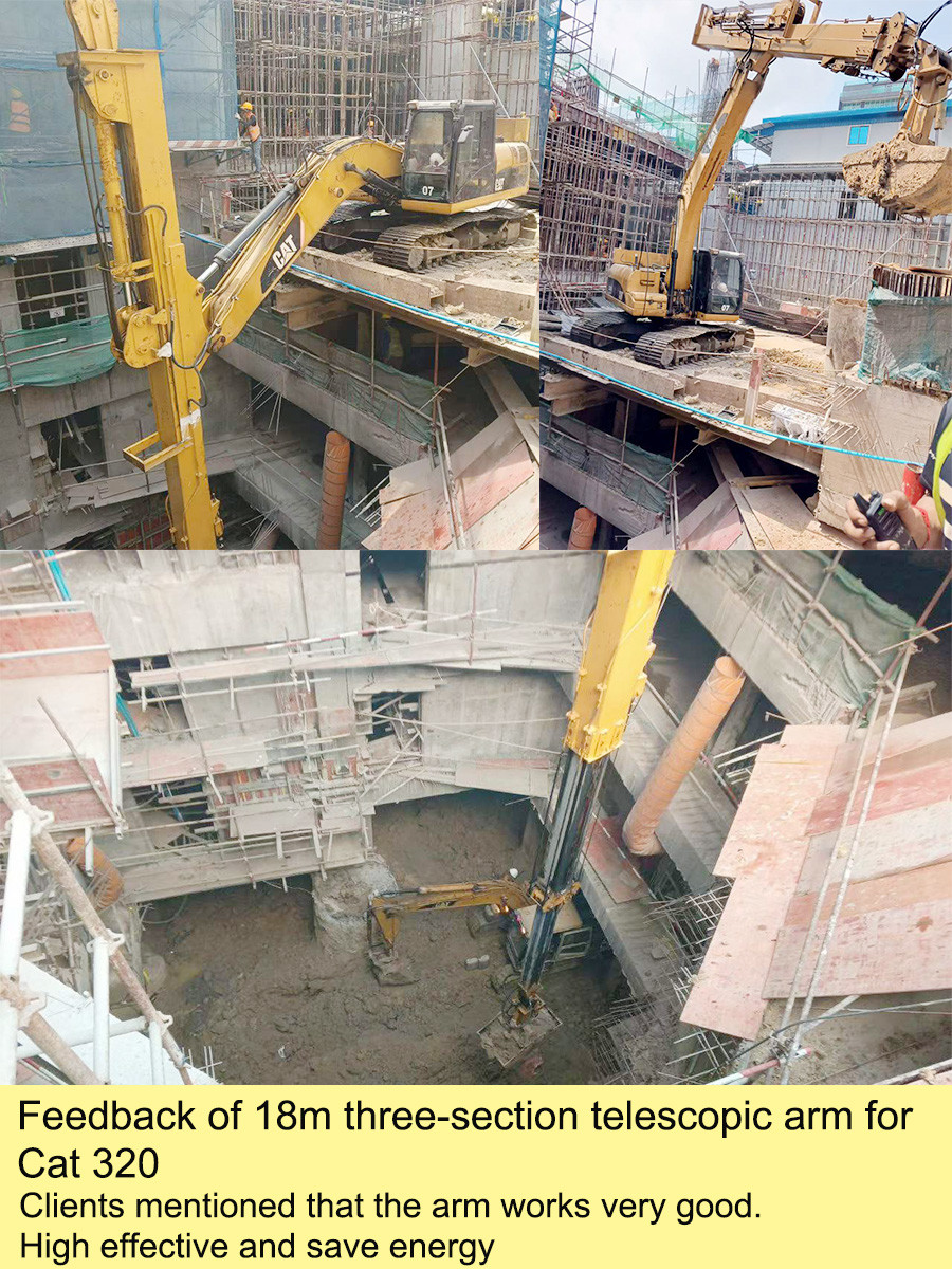 Excavator Telescopic Arm With Clamshell Bucket For Digging Foundation