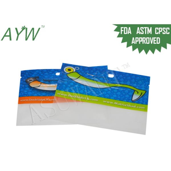 Clear Zipper Mini Food Packaging Bags With Notches , Resealable Foil Bags For Fishing Bait / Tackle