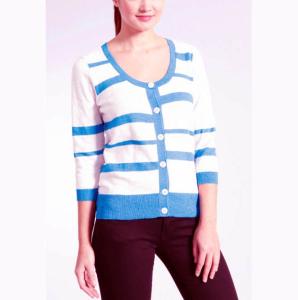 China Stripe Slub Yarn Knit Cardigan Sweater 100 Cotton Material Careful Washing wholesale
