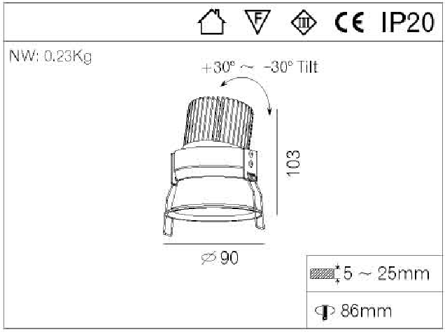 Adjsutable 3.5 Inches White Deep LED Downlight Anti-Glare 11W LED Ceiling Light CE RoHs Aluninum