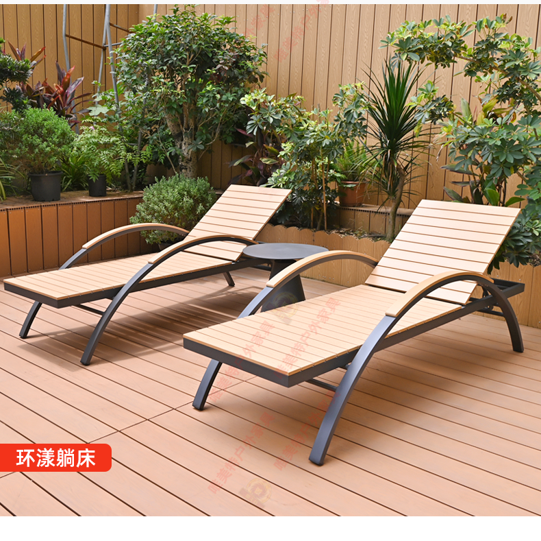 "Outdoor swimming pool lounge chair, villa courtyard hotel, outdoor leisure solid wood lounge bed, homestay, beachside anti-corrosion wood beach chair