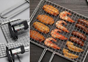 China Square Crimped Fish BBQ Grill Wire Mesh Basket 25*40mm 30*45mm PTFE Coating wholesale