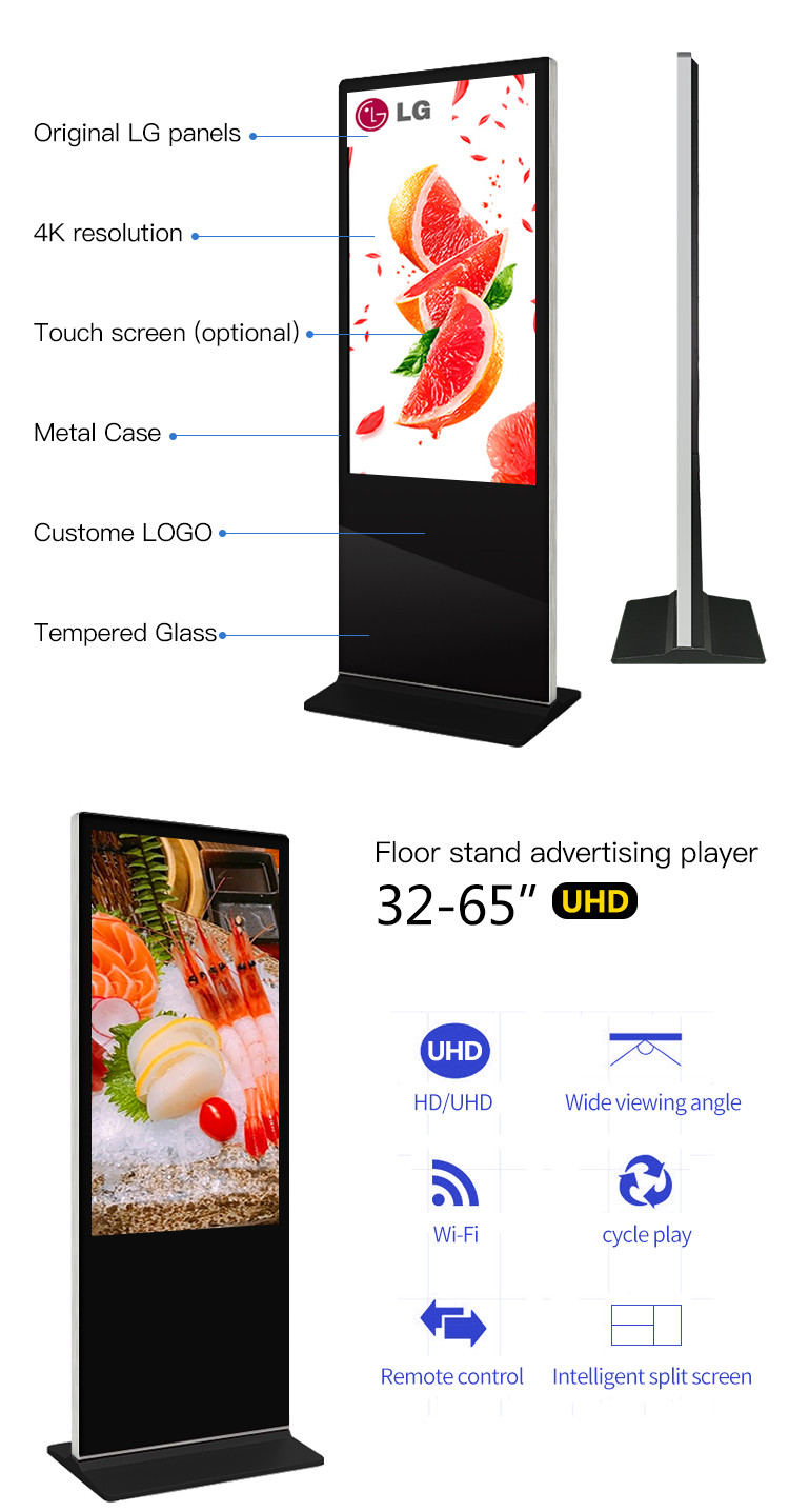 Floor Standing Indoor Digital Signage , LED Touch Screen Advertising Displays