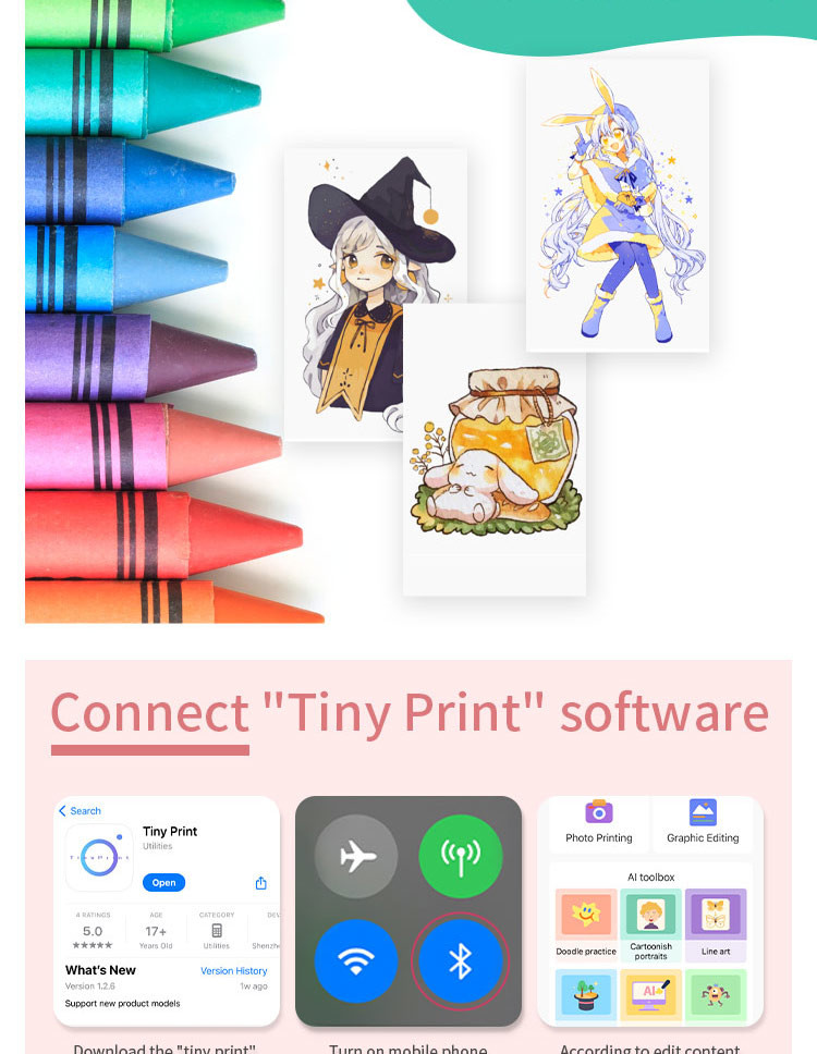 Wireless Pocket Thermal Mini Inkless Printer Adhesive Sticker For IPhone Android