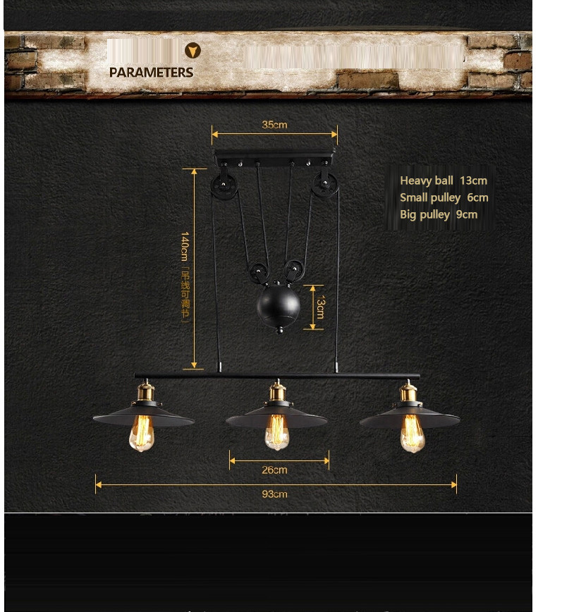 Retro Vintage Pully Pendant Lights Fixture Loft American Black Hanging Lamp(WH-VP-130)