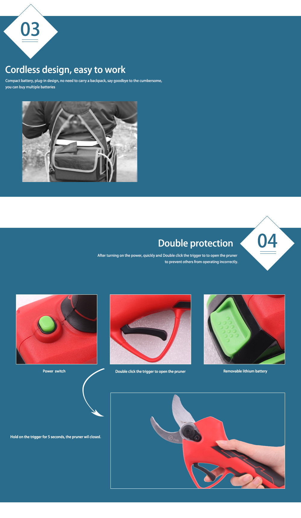 Swansoft 21V Wireless 3.2CM Electric Pruning Scissors Rechargeable Scissors Pruning Scissors Branch Cutt