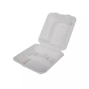 China Biodegradable Sugarcane Bagasse Clamshell 10 Inch 3 Compartment Food Container wholesale