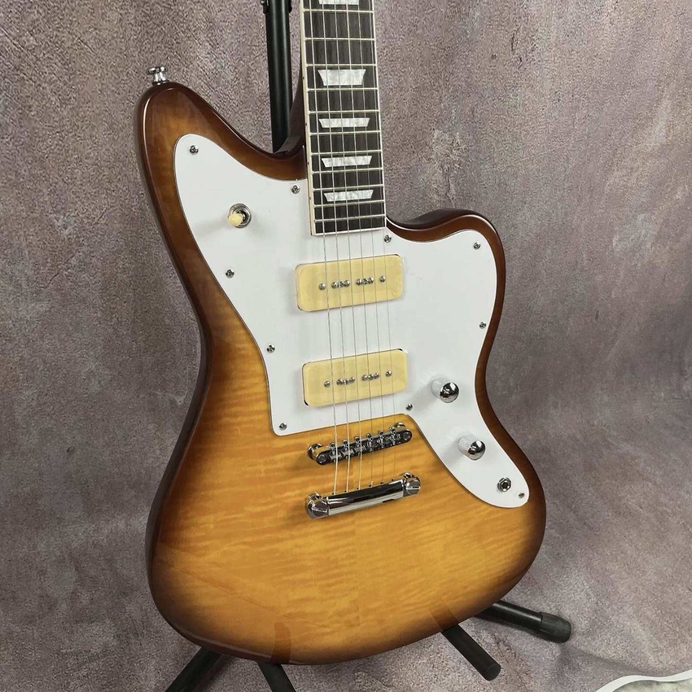 Custom Flamed Top Electric Guitar with P90 Pickups Solid Body Rosewood fingerboard