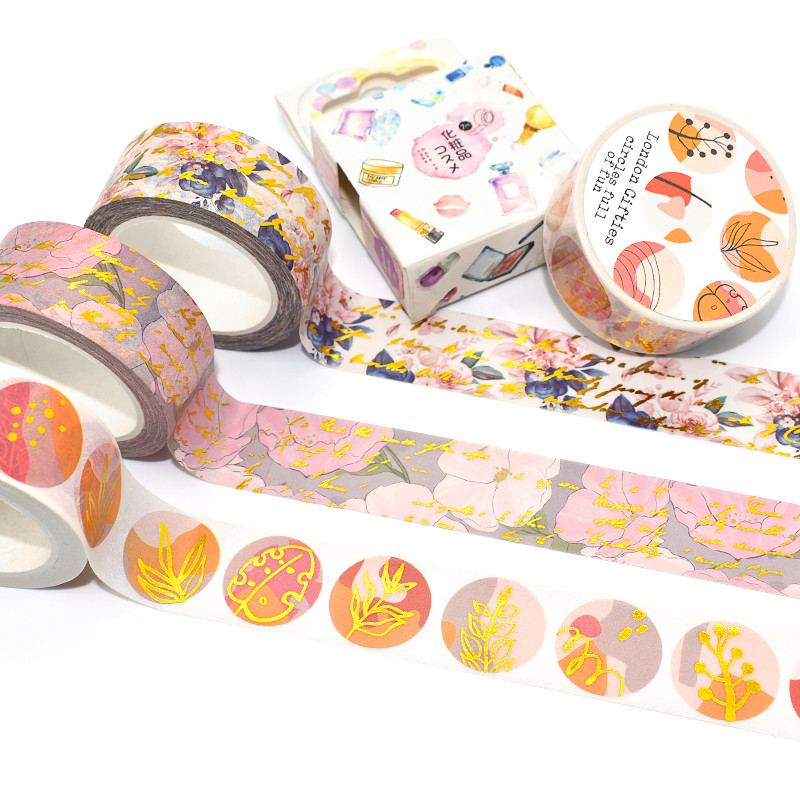 Flower Printed Decorative Stationery Adhesive Gold Foil Masking Washi Paper Tape