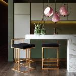 Modern brushed brass gold stainless steel counter stool velvet upholster